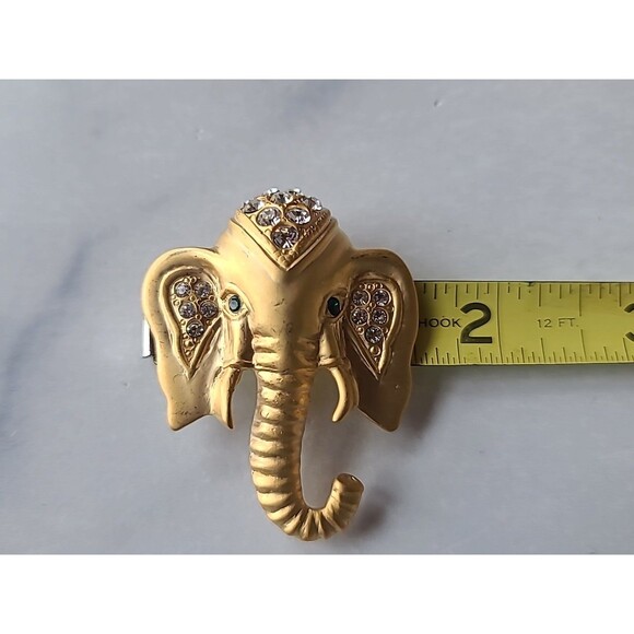 Ornate Rhinestone Elephant Head Shaped Brooch Vintage Costume Jewelry - Picture 10 of 10